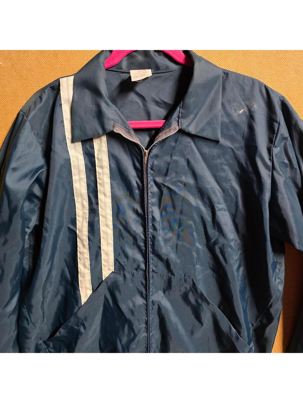 VTG 60s Gas Station Windbreaker Jackt Sz M Lion Uniform Racing Stripes USA Navy